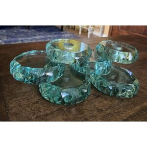 Rare 6 Pc Stephen Schlanser Aqua 'Ice Chip' Glass Art Piece 1992 Signed